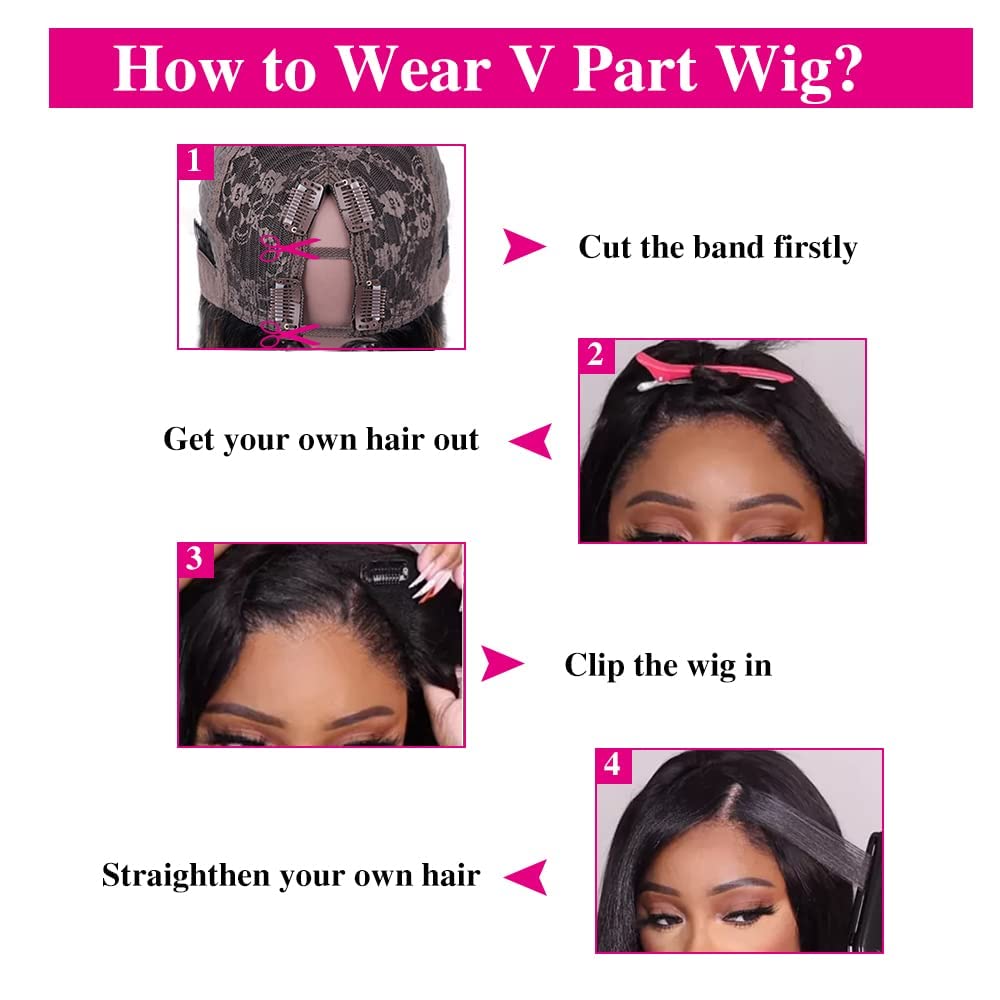 V-Part Human Hair Straight Wig – Glueless Clip-In Half Wig