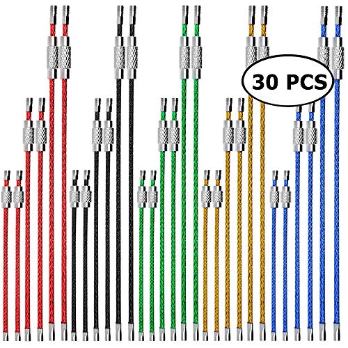CKANDAY 30 Pcs Colored Nylon Coated Stainless Steel Metal Wire Keychains, 3 Sizes