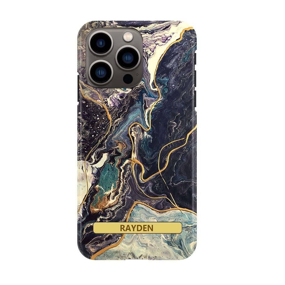 Rayden iPhone 13 Pro Max Case 6.7 Inch, Defender Military Shockproof, Hard Back Cover, Ultra-Thin, Purple and Gold Marble Design