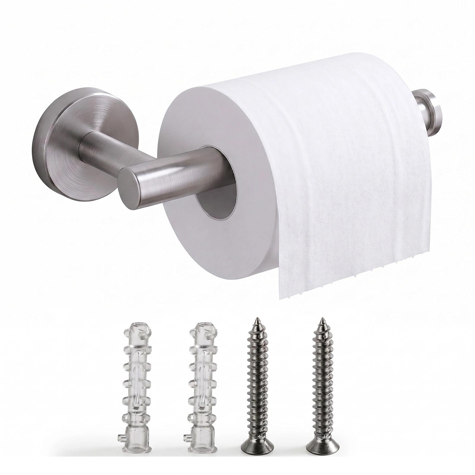 Homehelpers Sllver Toilet Paper Holder - Stainless Steel Bathroom Lavatory Chrome Toilet Roll Holder Wall Mounted Dispenser Screws, Brushed Nickel