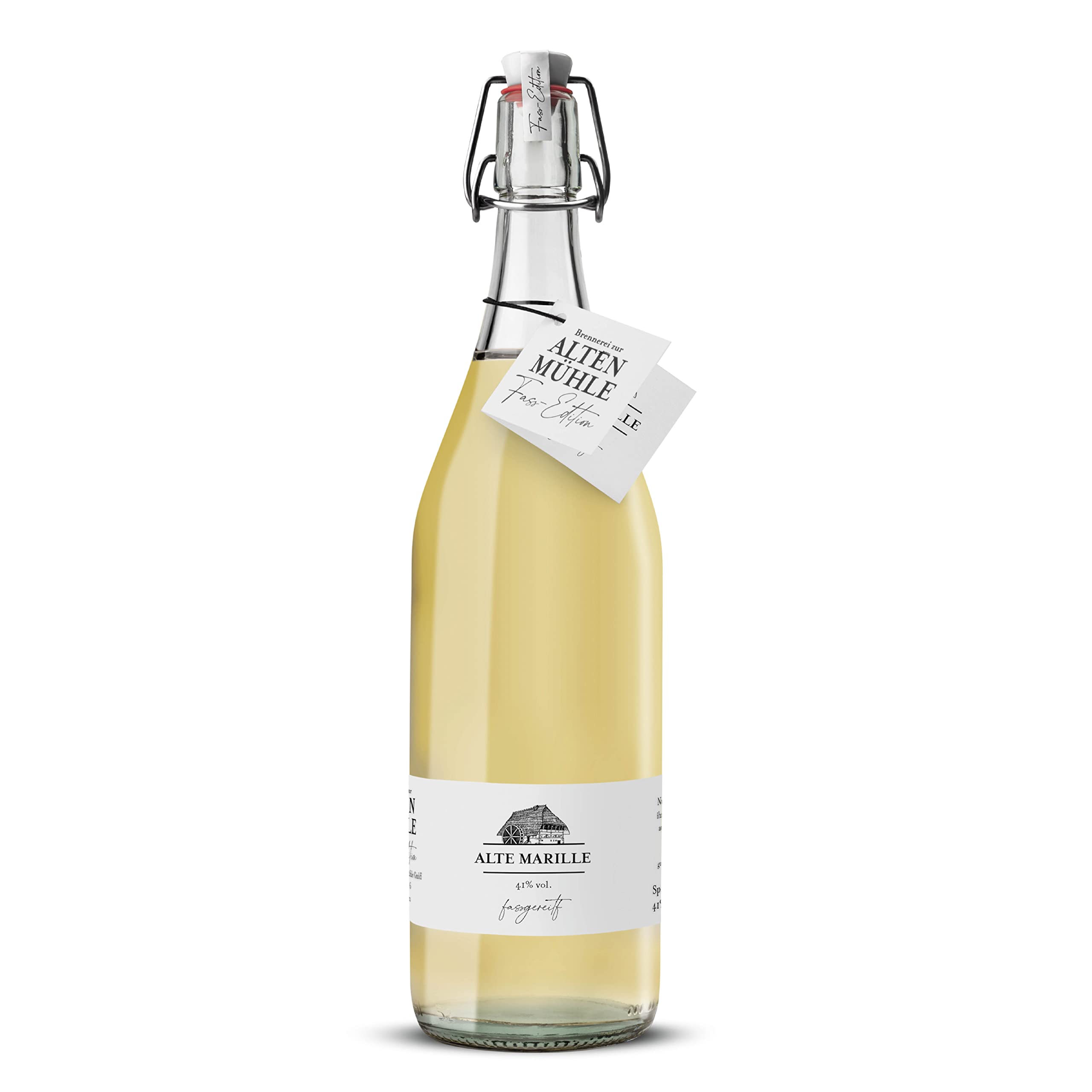 Brennerei Zur Alten Mühle - Alte Marille Fass-Edition - feine Marillen Spirituose in der klassischen Bügelflasche - milder Obstler fassgereift im Schwarzwald, 1 x 1,0 l