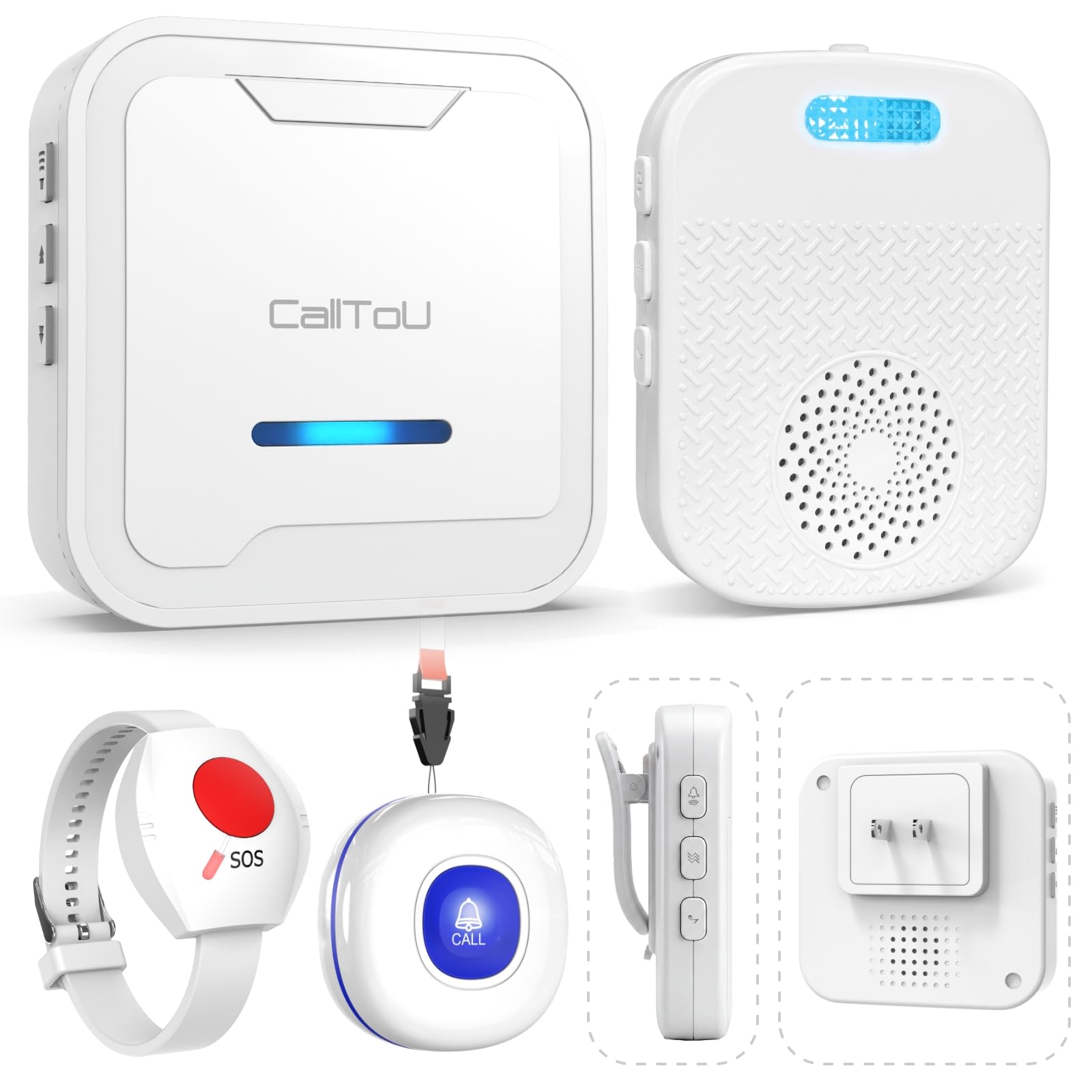 CallToU Caregiver Pager for Seniors, Dual Receivers, Plug-in + Rechargeable
