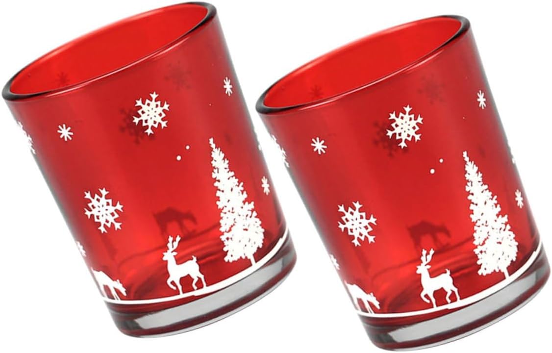 VALICLUD 2pcs Christmas Red Glass Candle Holders Xmas Themed Tea Light Candle Cups for Holiday Decor Aromatherapy and DIY Christmas Containers