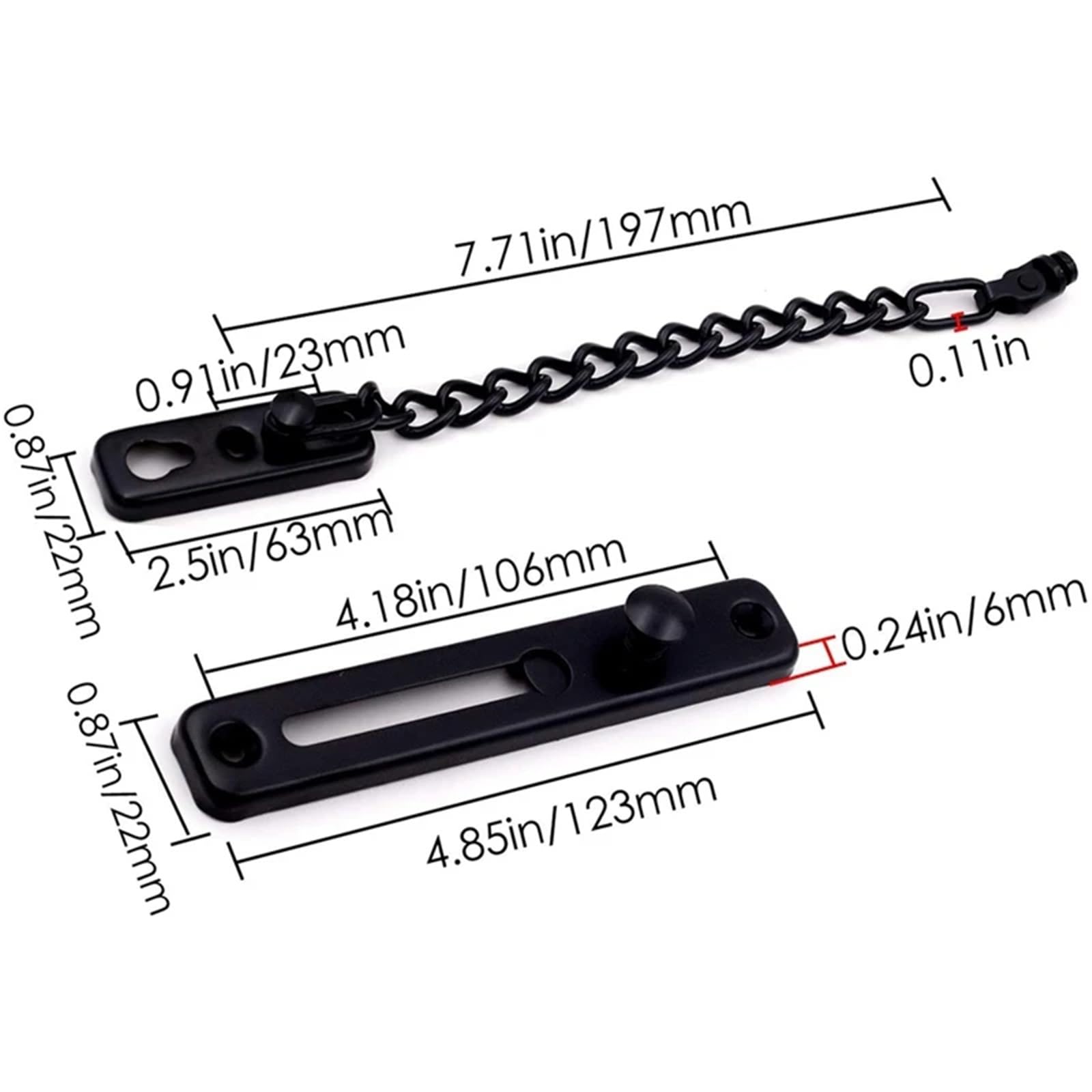 Lot de 8 chaînes de porte de sécurité pour porte intérieure, protection de chaîne en acier inoxydable, loquet de porte poli avec vis, noir