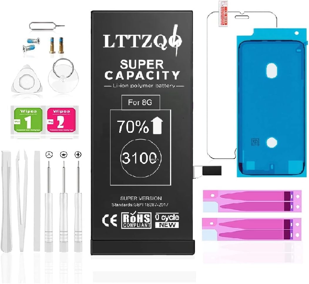 LTTZQO New Battery Compatible with Iphone 8 2850mah 36% Higher Super Capacity Replacement Battery with Openning Repair Tool Kit Screen Protector Manual