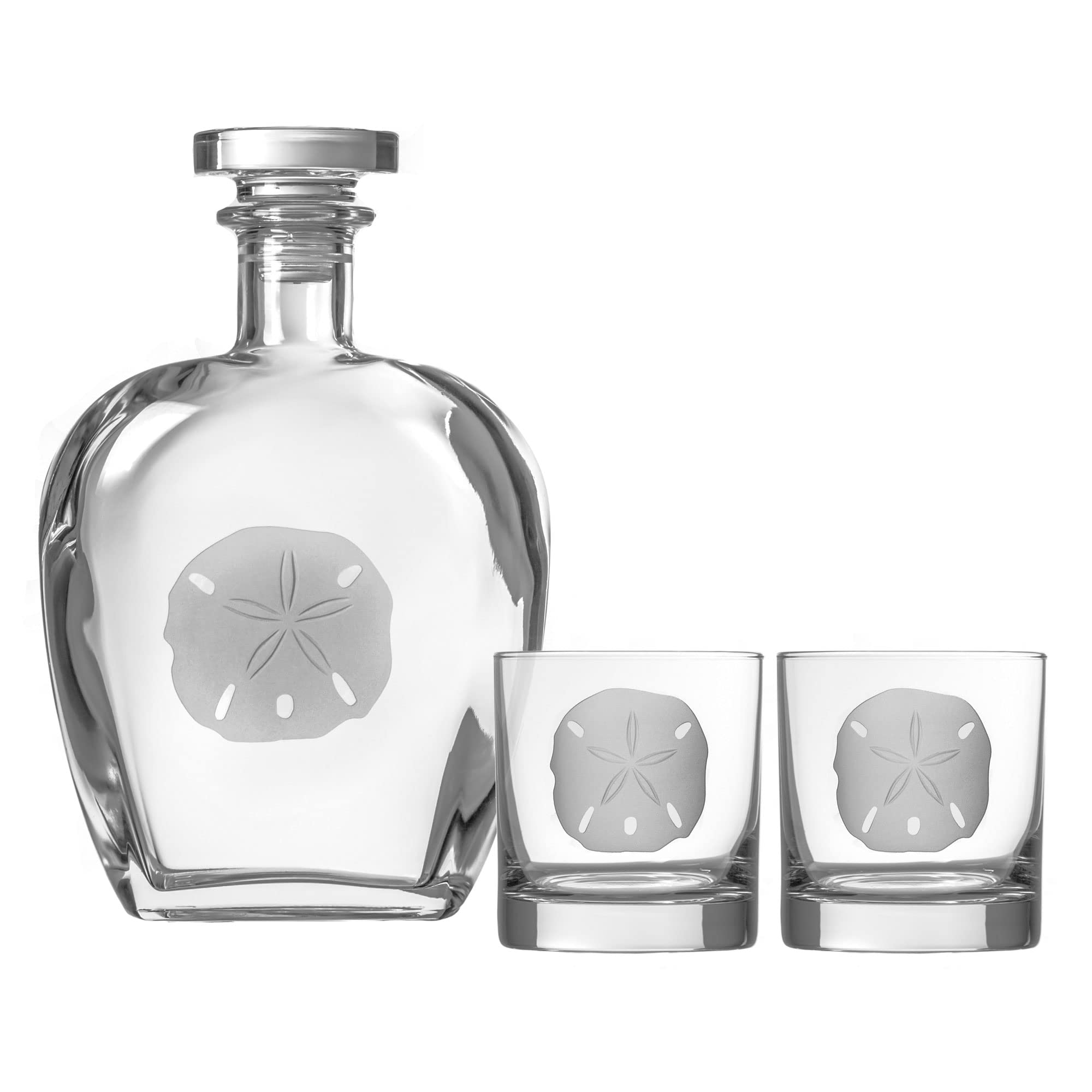 Rolf Glass Sand Dollar 3-Piece Whiskey Decanter Set