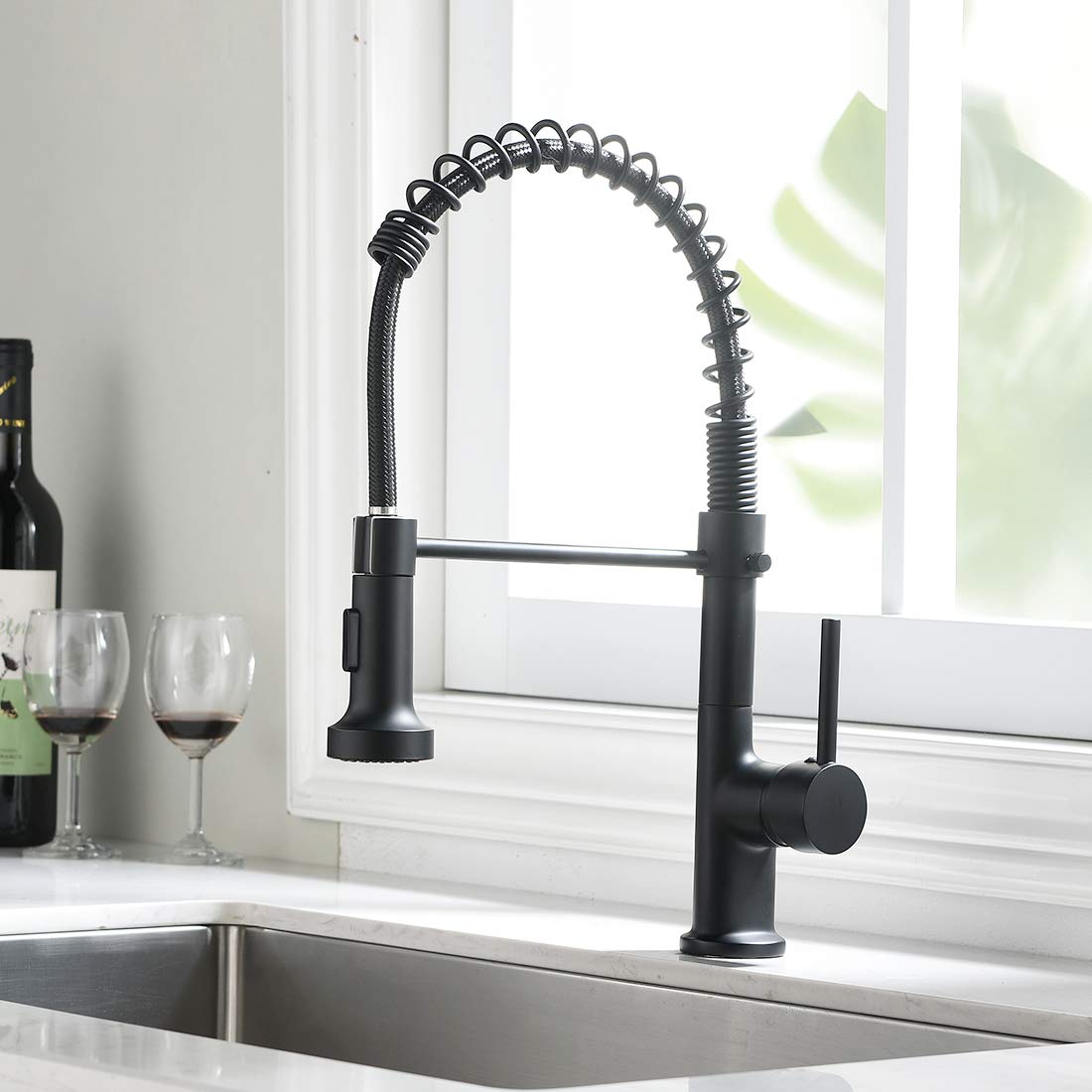 AIMADI Robinet de Cuisine Noir Mat, Mitigeur Évier à Bec Extraible et RotatifRobinet de Cuisine, Mitigeur Évier à Bec Extraible et Rotatif 360° avec Douchette 2 Jets,Robinet Moderne à Levier Unique