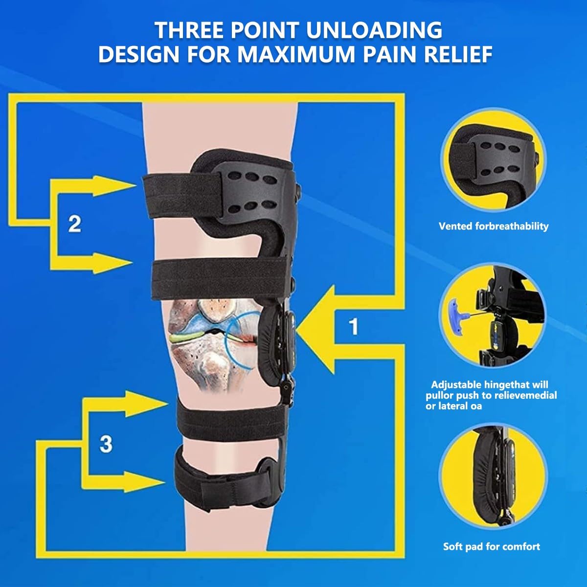 Tutore per ginocchio regolabile, tutore per ginocchio con stabilizzatori laterali foderati, comfort senza essere soffocante, tutore per ginocchio per artrite, per il recupero(Black,average size)