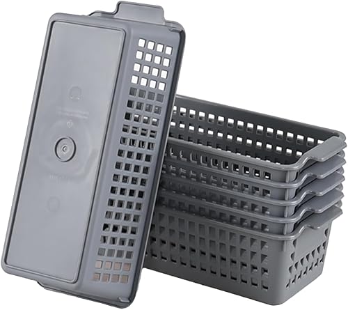 Miniatura 7 de Ggbin Paquete de 6 cestas de almacenamiento delgadas de plástico, pequeñas cestas de almacenamiento de escritorio, color gris