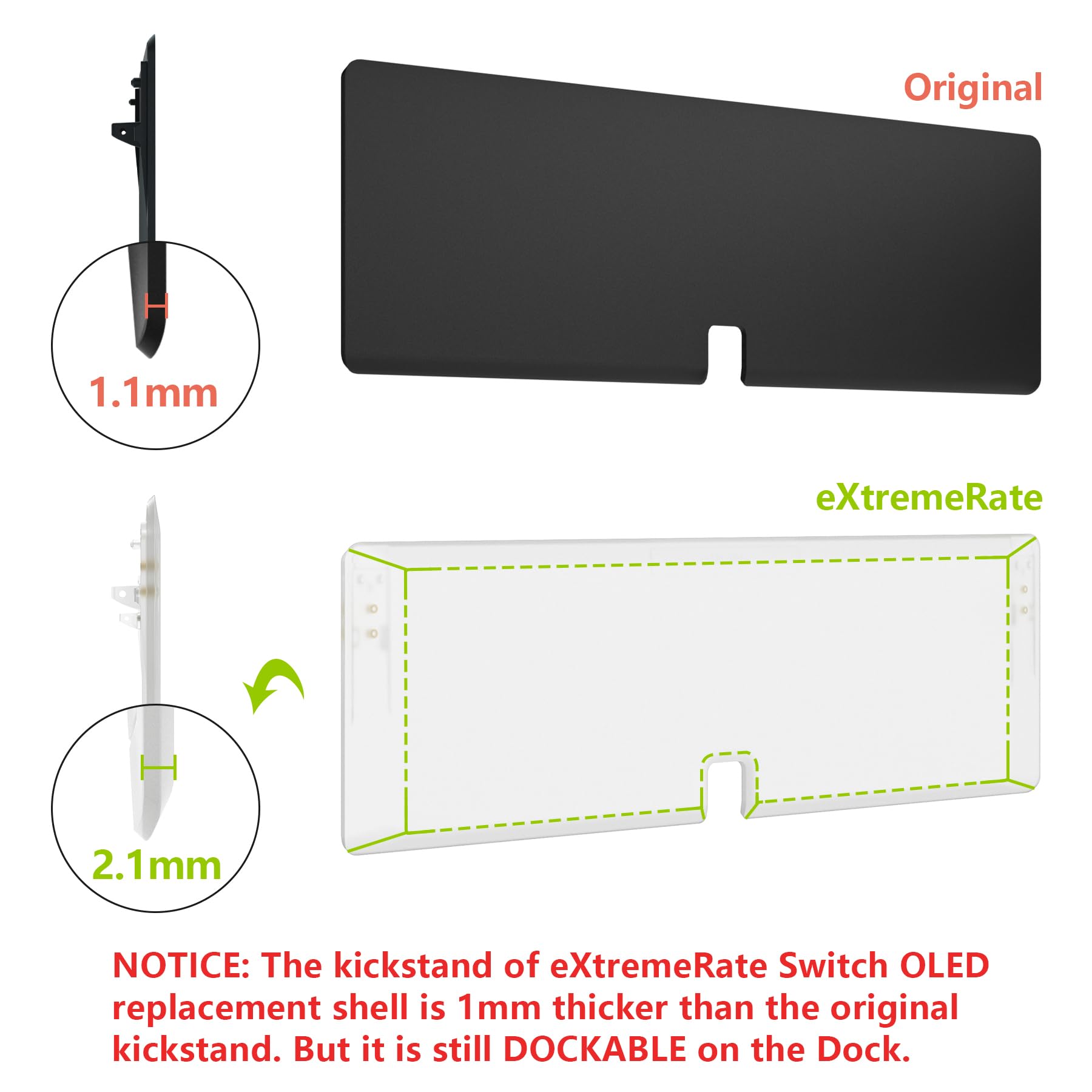 eXtremeRate Cover Pulsanti Tasti Ricambio per Nintendo Switch OLED Console Joycon,Custodia Posteriore Controller Scocca Supporto Shell KickStand per Nintendo Switch OLED-Trasparente Illuminare