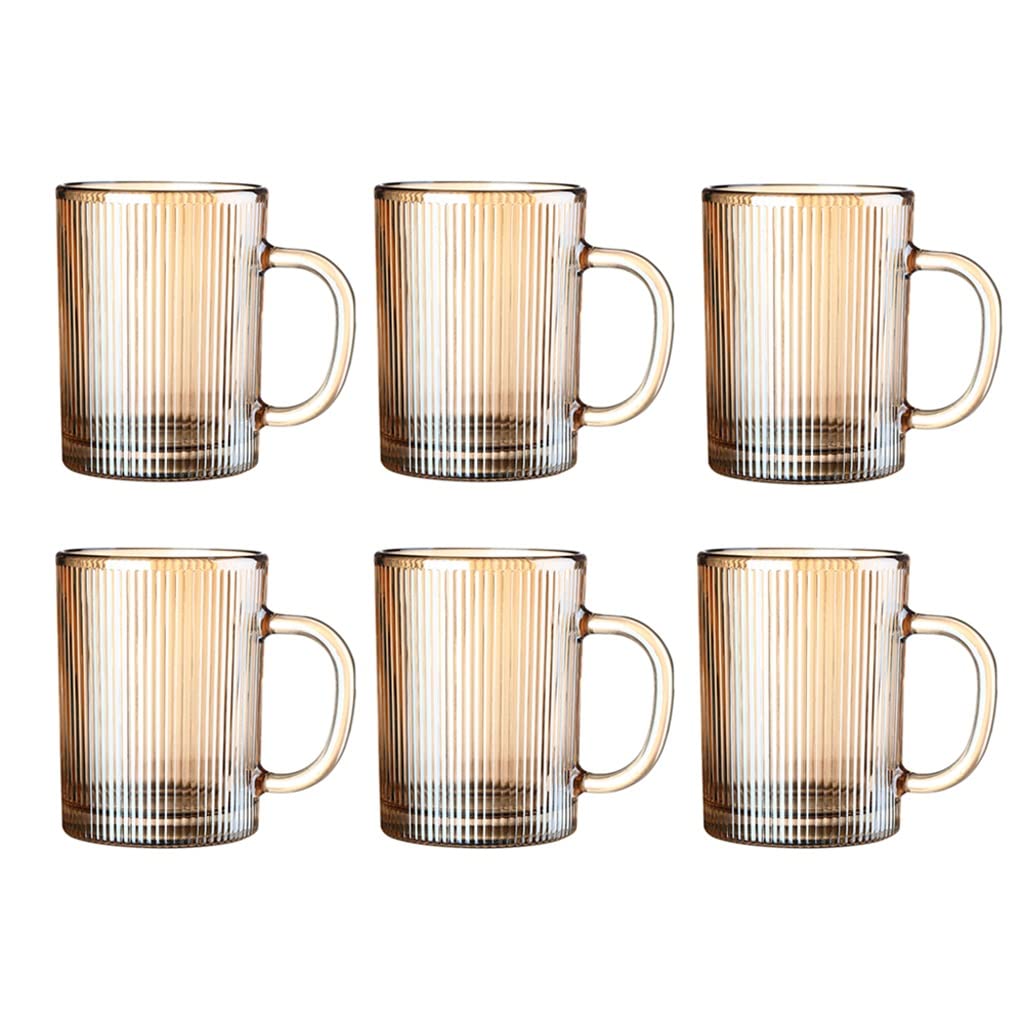 Glastasse, Bleifreies Klarglas-Kaffeetassen-Set Mit 6 Vertikalen Streifen, Glas-Teetasse Mit Griff For Wasser, Milch, Saft, Kaffee, Tee, 350 Ml (Color : Amber)