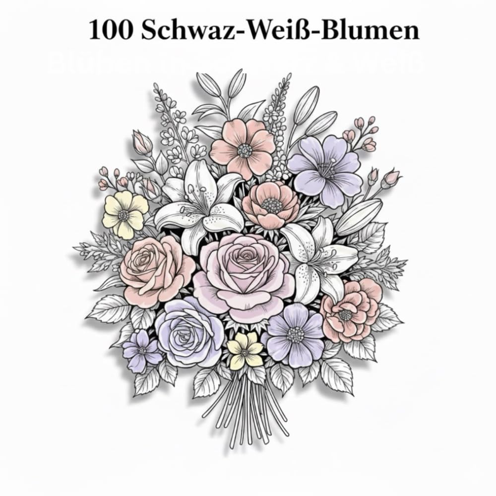 100 Schwarz-Weiß-Blumen: Ein Malbuch für Erwachsene mit floraler Line-Art