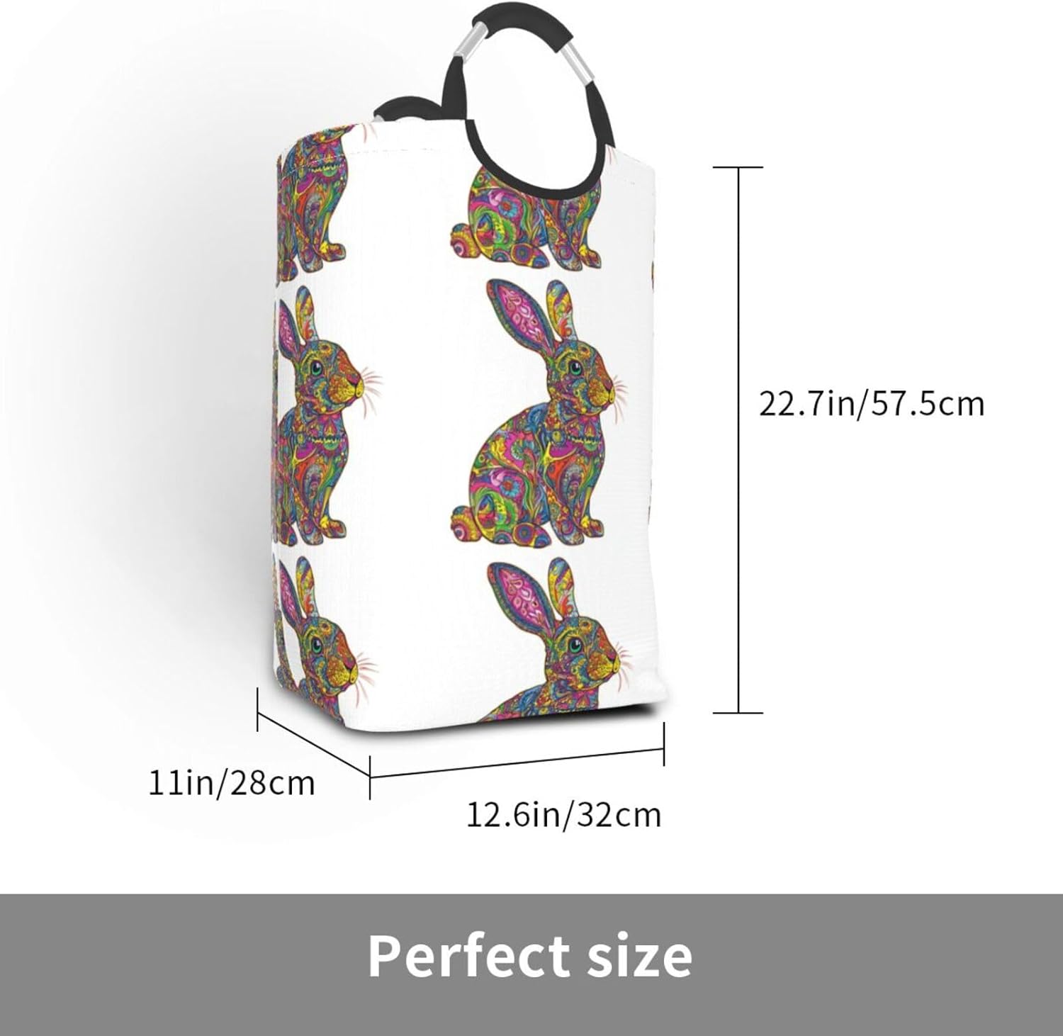 Patterned rabbit Foldable storage bag, 50L capacity, suitable for laundry room, dormitory bedroom, dirty clothes storage basket.