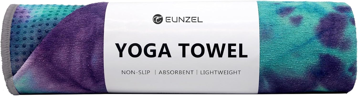 Eunzel 2 Pack Yoga Towel,Hot Yoga Mat Towel with Grip Dots Sweat Absorbent Non-Slip for Hot Yoga, Pilates and Workout 24" x72，Purple & Blue/Green & Purple (2 Pack)