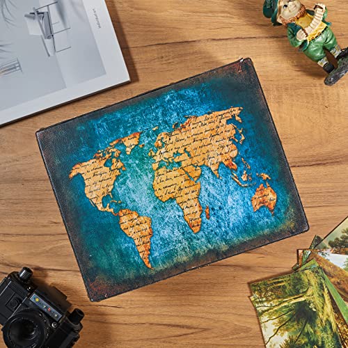 Koglar Vintage Wood And Leather Treasure Chest With Lid And Lock - Decorative Wooden Box Keepsakes Storage Box For Birthday Wedding Nursery Office Home Decoration - Retro World Map 10.6"×8.3"×3.7" #TOP4