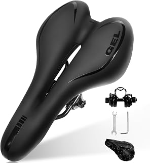 Homoto Sillín Bicicleta Cómodo con Gel, Sillín MTB Alivio Hueco para Hombres y Mujeres, Accesorios Mountain Bike y Bicicleta de Carretera