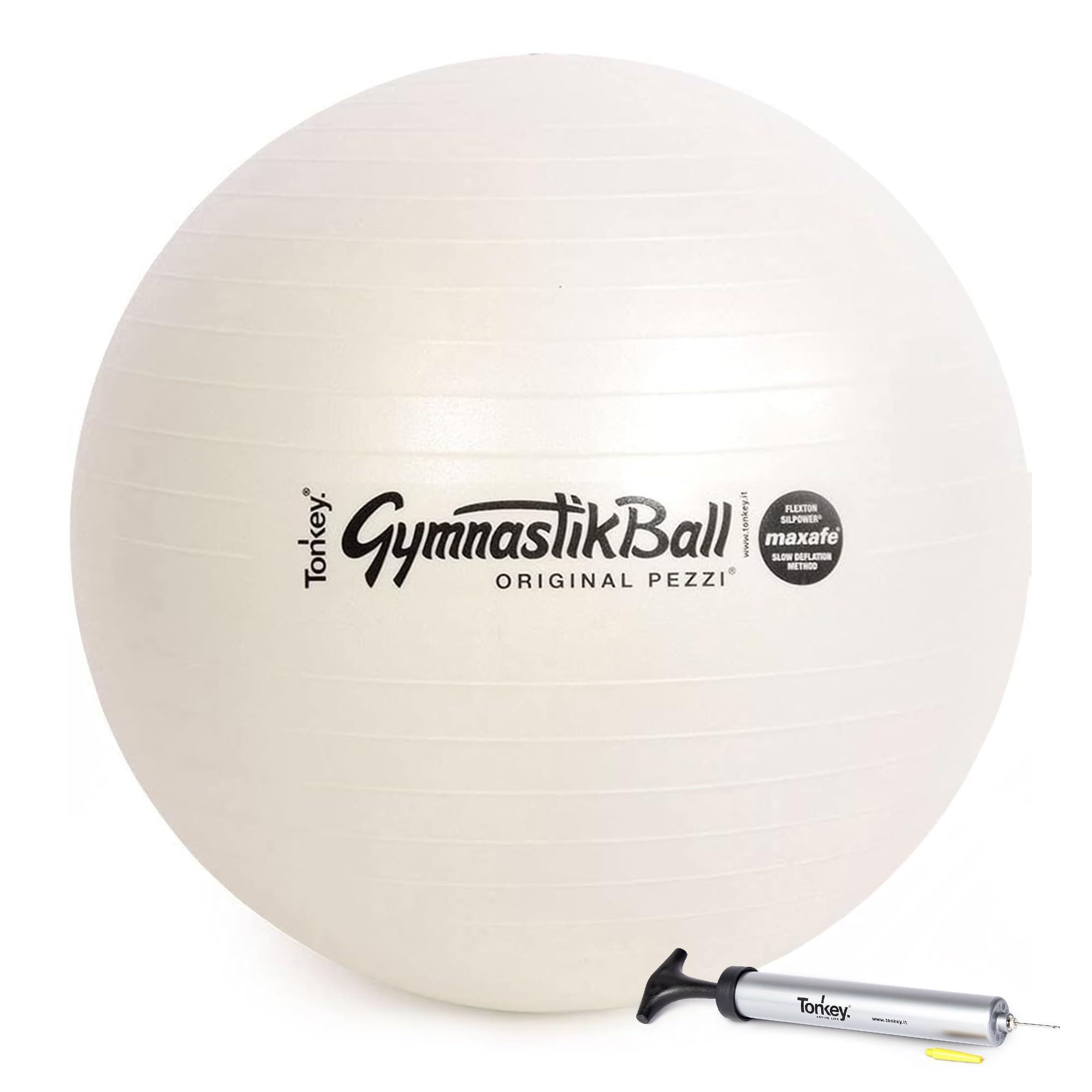 Pezzi - Gymnastikball Pezziball MAXAFE 75cm Ø mit Ballpumpe– Sitzball für Therapie, Sport & Büro - Trainingsball aus Flexton Silpower® latexfrei, widerstandsfähig & elastisch – Perlweiß