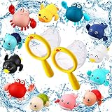 Bath Toys Sets Include 12 Pcs Wind up Floating Toys with 2 Pcs Duck Shape Fishing Net, Swimming Pool