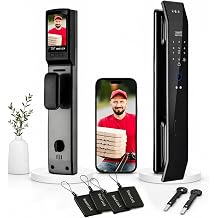 Smart Door Lock with 3D Face Recognition &amp; Camera, Intercom, Video Doorbell, Fingerprint Keyless Entry, Password, IC Card, Key, Alexa Compatible via Tuya App Control, Smart Home Front Door Security