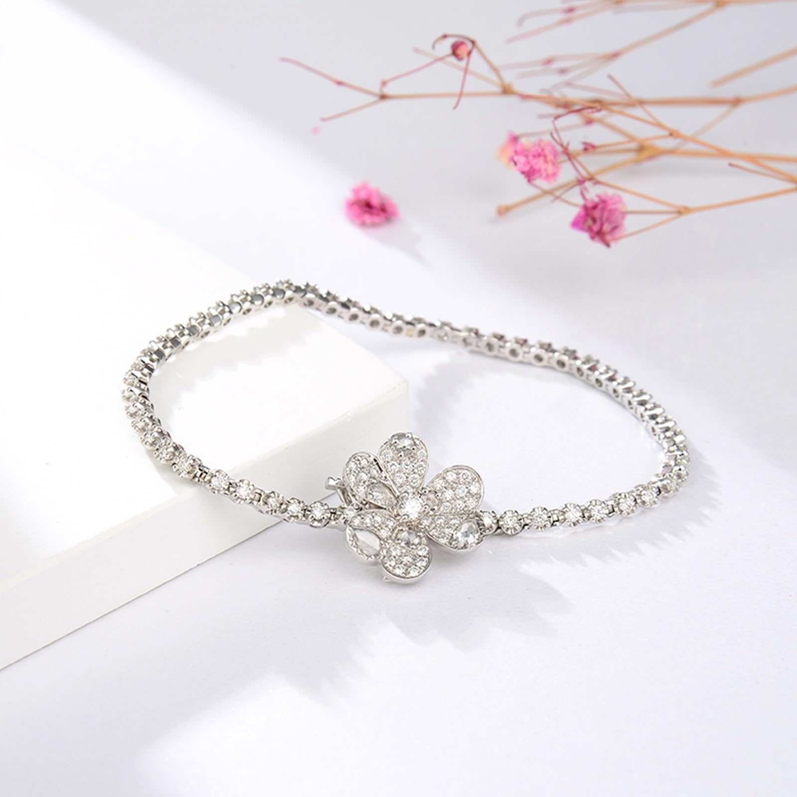 Bransoletka D białe złoto 750/585/375, bransoletka damska Moissanit 1.284ct 16-20 cm, bransoletka ślubna dla chłopaków