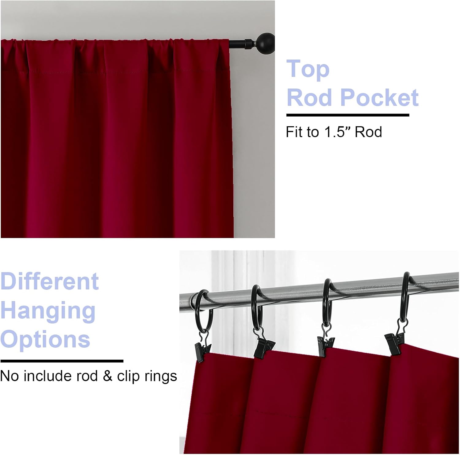 Simplebrand Ava Red Blackout Curtains for Bedroom 63 Inch Length 2 Panels Set, Nursery Thermal Insulated Energy Saving Rod Pocket Window Treatment Curtains Blackout Drapes, W40 x L63 Inch, Red