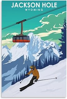 Jackson Hole Wyoming Vintage Travel Posters Ski 08x12inch(20x30cm) Modern Canvas Wall Art Posters for Living Room Decor Paintings for Home Decoration