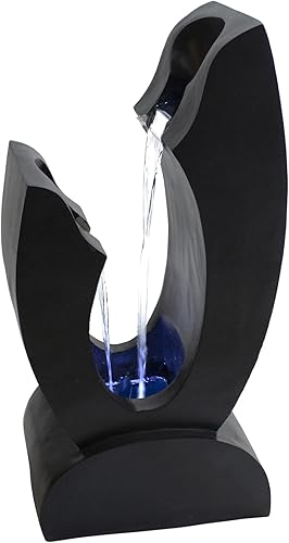 Fuente de agua moderna iluminada para jardín al aire libre -31.5 pulgadas, color negro y azul