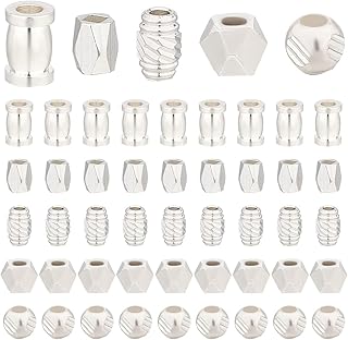 PH PandaHall 50pcs 5 Styles 925 Sterling Silver Plated Spacer Beads, 4~6mm Brass Loose