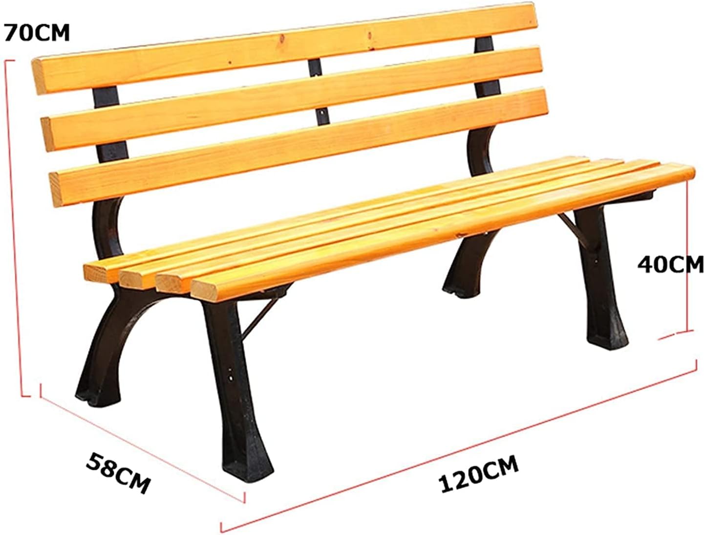 Outdoor Park Garden Bench Terrace Benches, Courtyard Benches with Cast Iron e and Olid Wood, Comfortable 2-4 Seater Bench (Size : 1.2M) ()