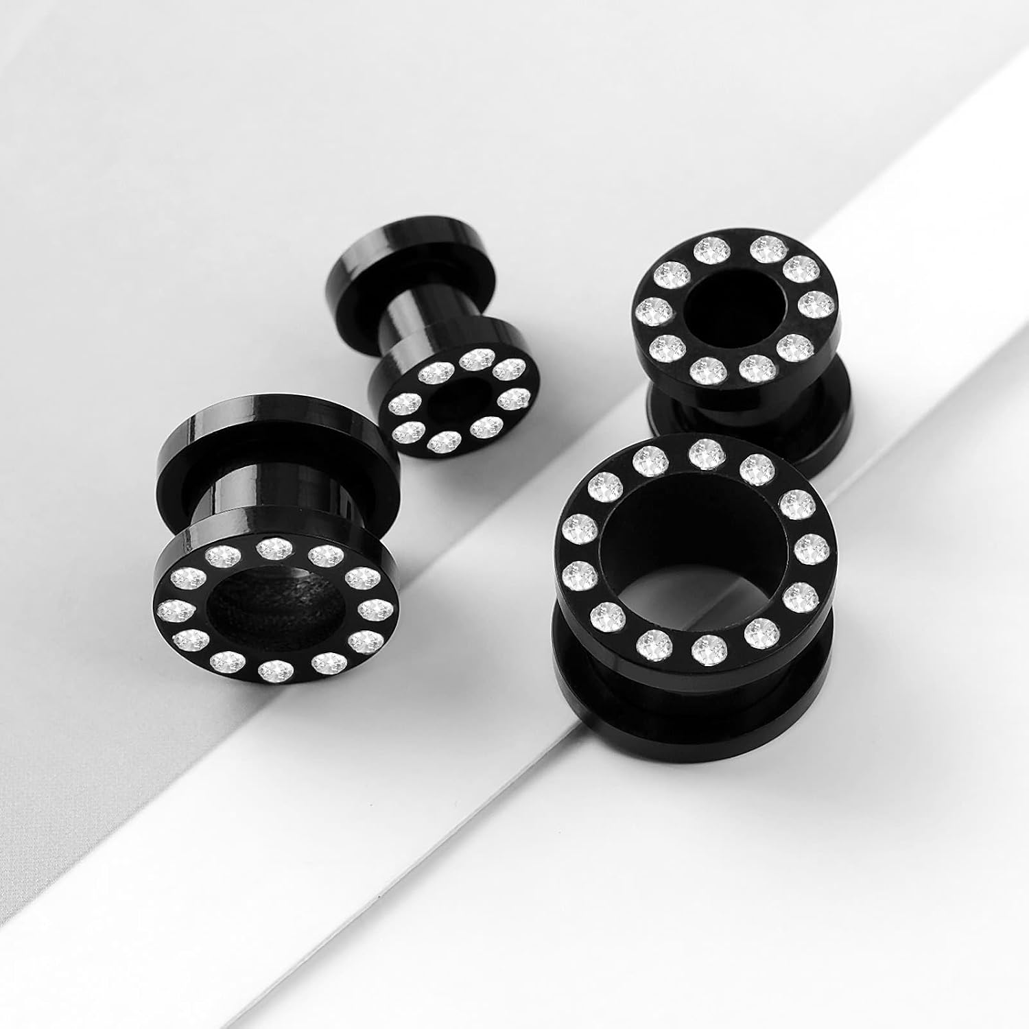 Screw Ear Tunnels Stretching Kit, Stainless Steel Earring Gauges for Women with Cubic Zirconia Body Piercing Jewelry for Women 16pcs