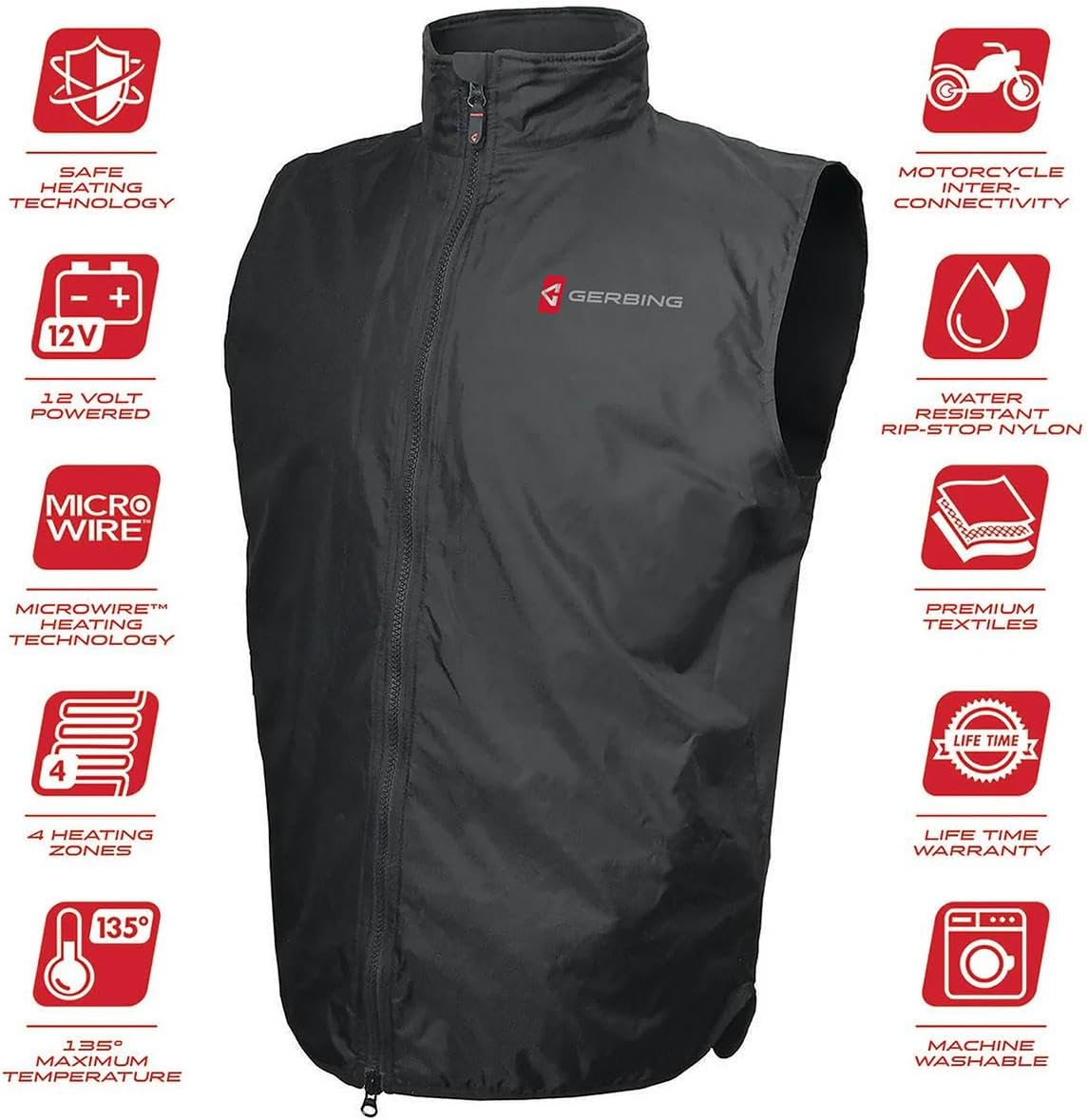Gerbing Unisex 12V Heated Vest Liner, Wind-resistant, Motorcycle, Powersports