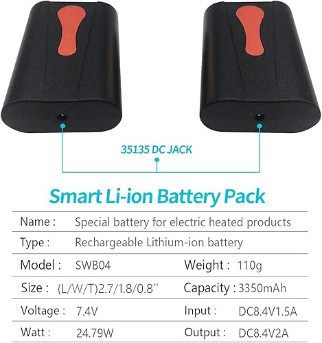Miniatura 2 de CUEHEAT Reemplazo de batería de polímero de litio de 7.4 V para guantes calefactados, manoplas, calcetines, chaleco, chaqueta, sombrero, rodilleras,