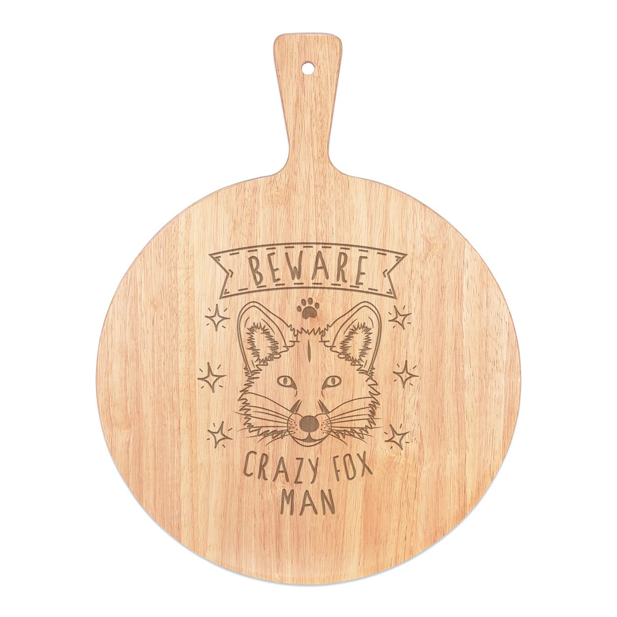 Pizza Board plateau de service bois poignée rond 45x34cm Attention Fou Fox Homme