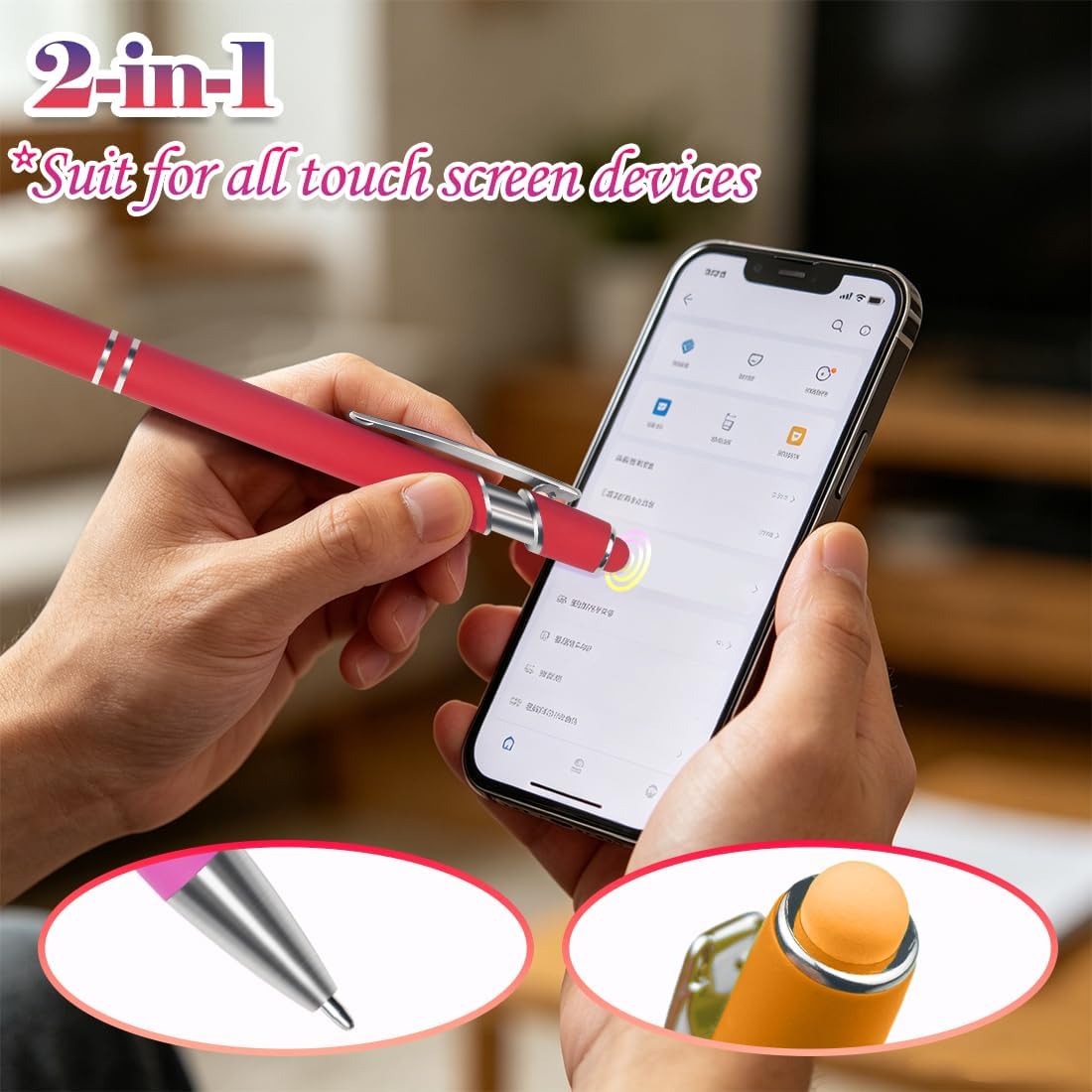 8 Pack Inspirational Stylus Ballpoint Pens, 2-in-1 Touch Screen & Writing Retractable Pens, Motivational Quote Metal Pens, Office School Gift for Women Coworker (Silver 8 Colors) image 3