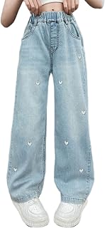 Milokado Kids Girls Baggy Jeans Heart Print Casual Wide Leg Loose fit Denim Pants Size 5-14 Years Price In India