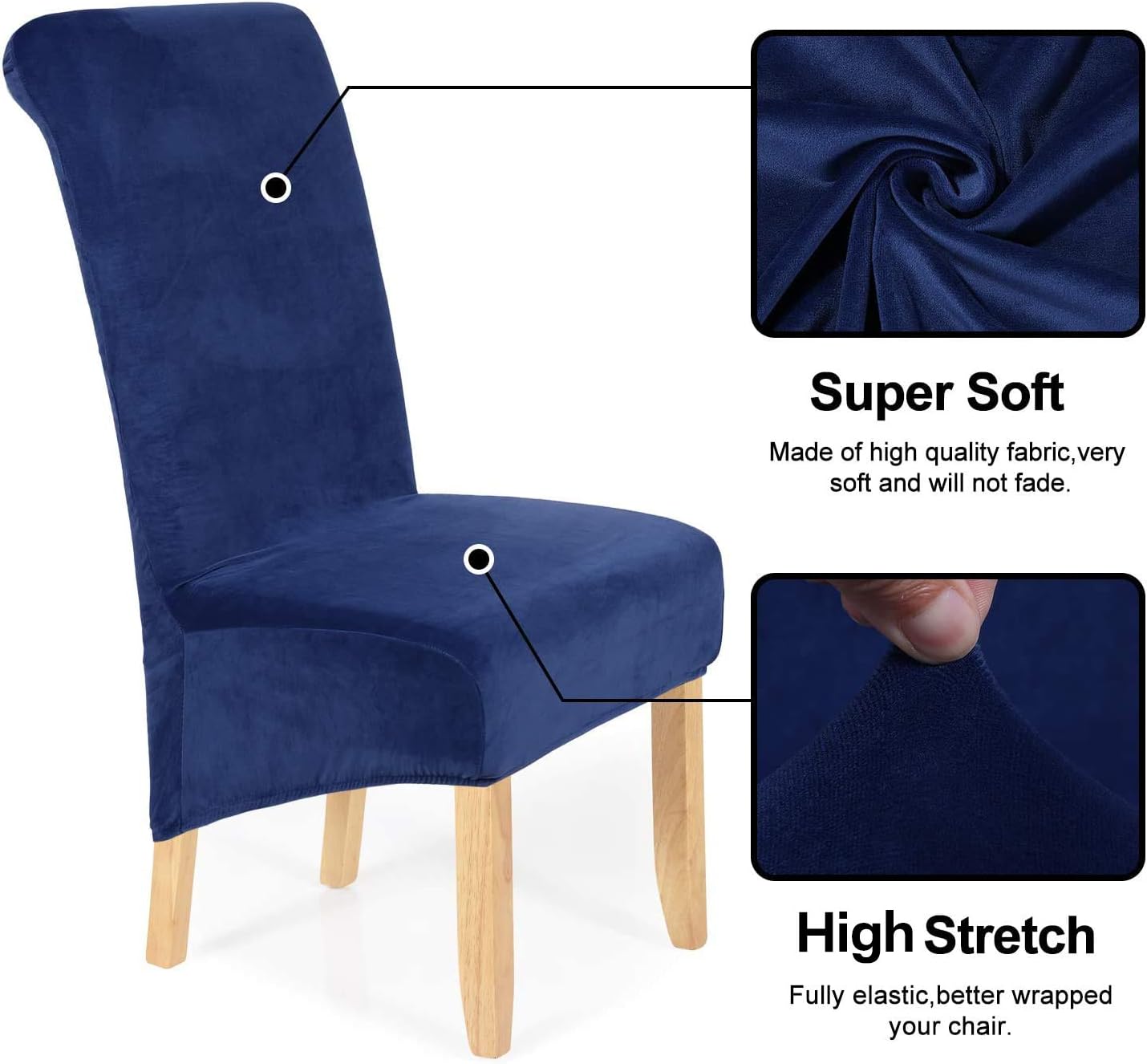 smiry Stretch Velvet Dining Chair Covers, Removable Washable Large Soft Dining Chair Slipcovers for Kitchen Home Restaurant (Set of 6, Federal Blue)