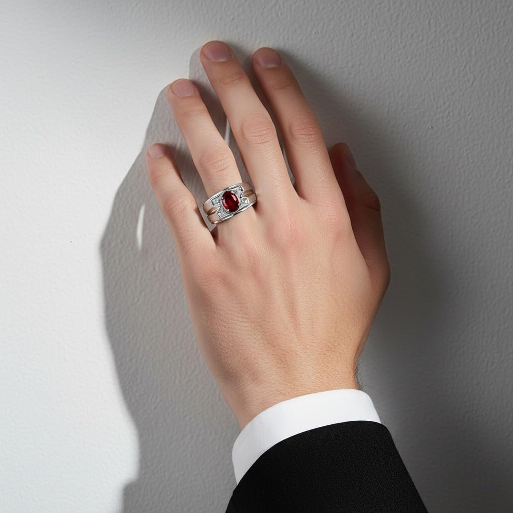 Rylos Men's Rings Classic Designer Style 8X6MM Oval Gemstone & Diamond Ring - Color Stone Birthstone Rings for Men, Yellow Gold Plated Silver Ring in Sizes 8-13.