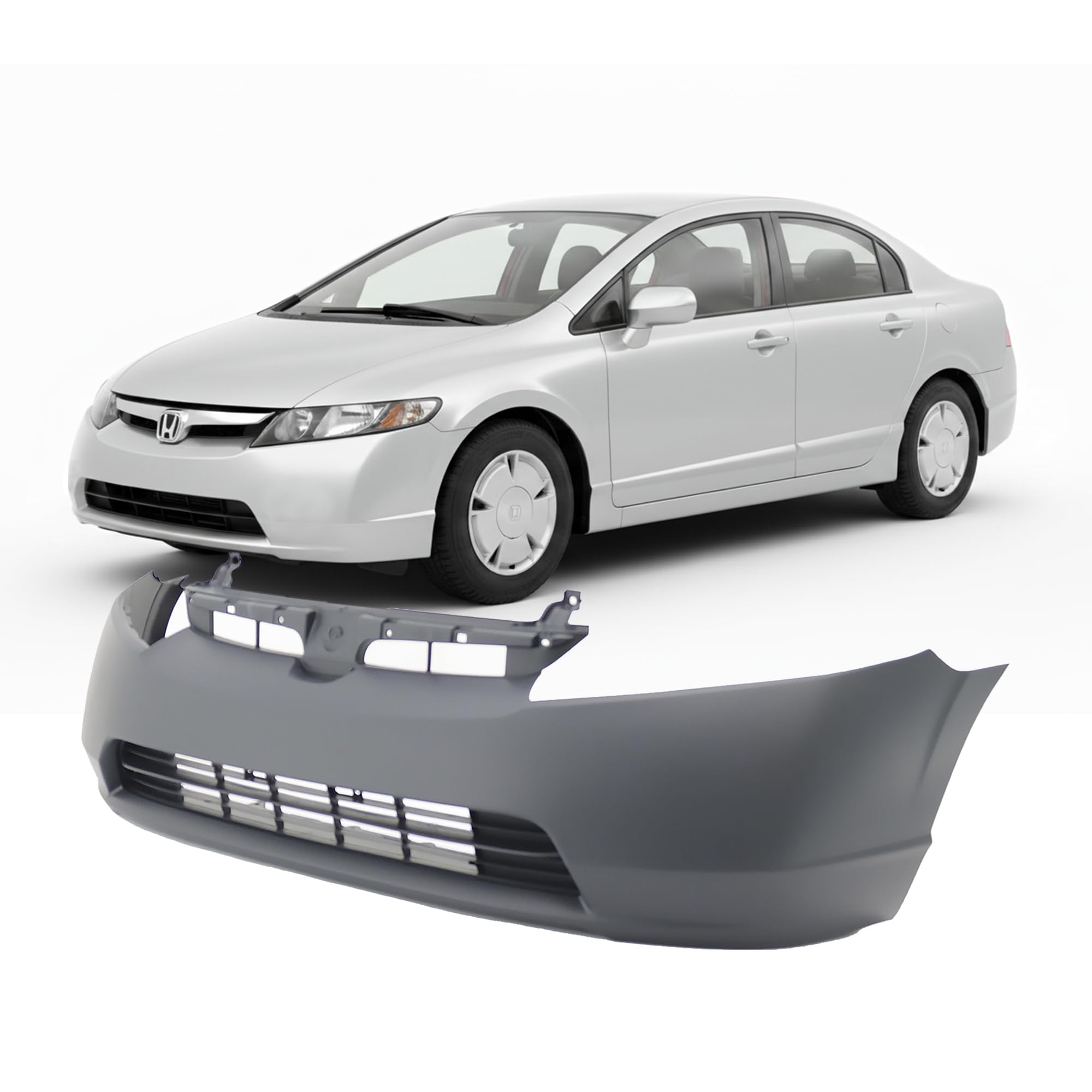 FitParts Compatible With Front Bumper Cover 2006-2008 Honda Civic DX EX-L GX Hybrid LX EXS LXS 1.8. New, Primed and Ready for Paint. With Fog Light Holes. HO1000239 04711SNEA90ZZ 2007