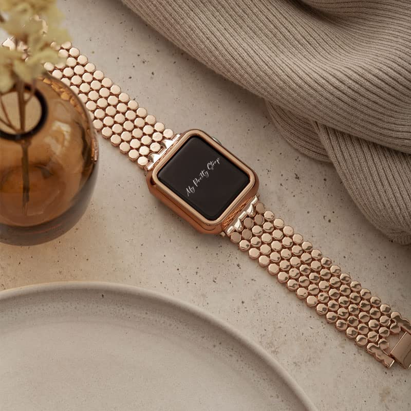 Image of My Pretty Strap - Compatible Apple Watch Band Strap, Stainless Steel Fashion iWatch Replacement Strap- Easy Resizing, No Tool Needed, Fits Most Wrists- Series 1-11, SE and Ultra