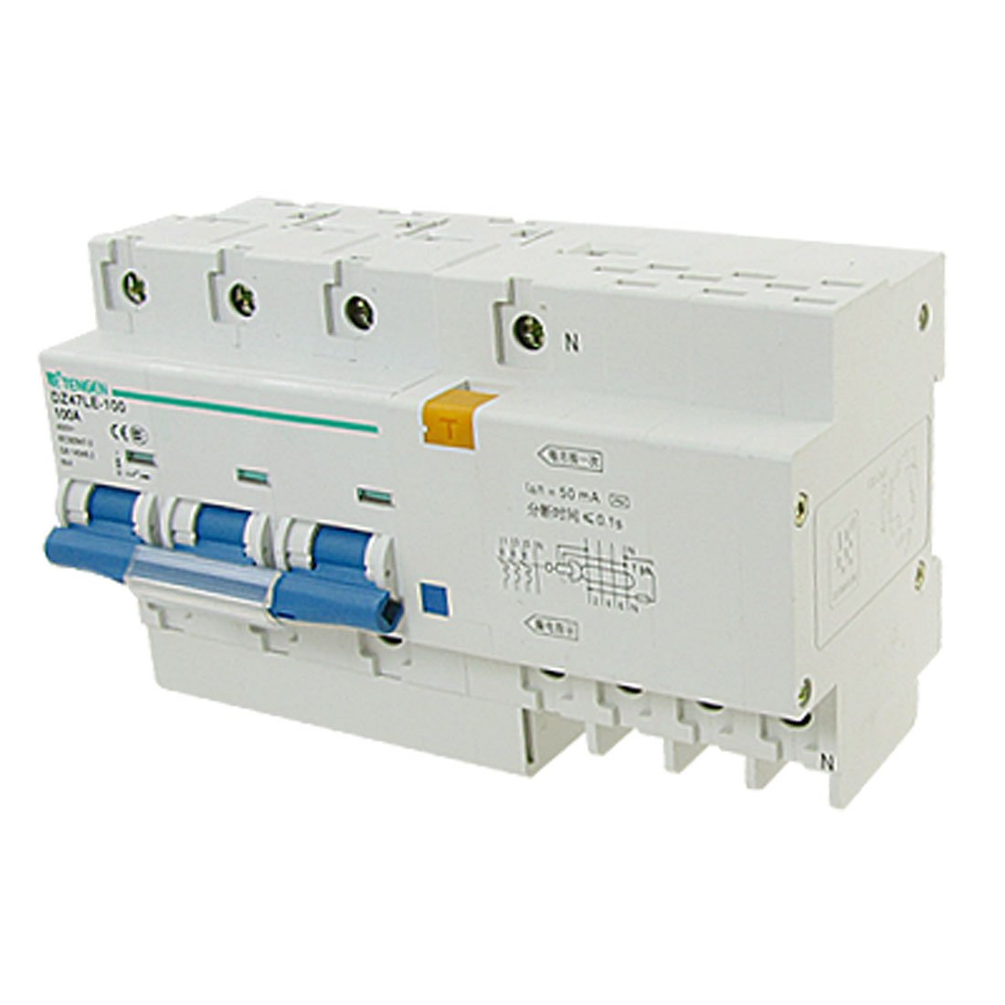 Aexit DZ47LE-100 DIN Distribution electrical Rail Mount 3P+N Earth Leakage Circuit Breaker AC 400V 100A