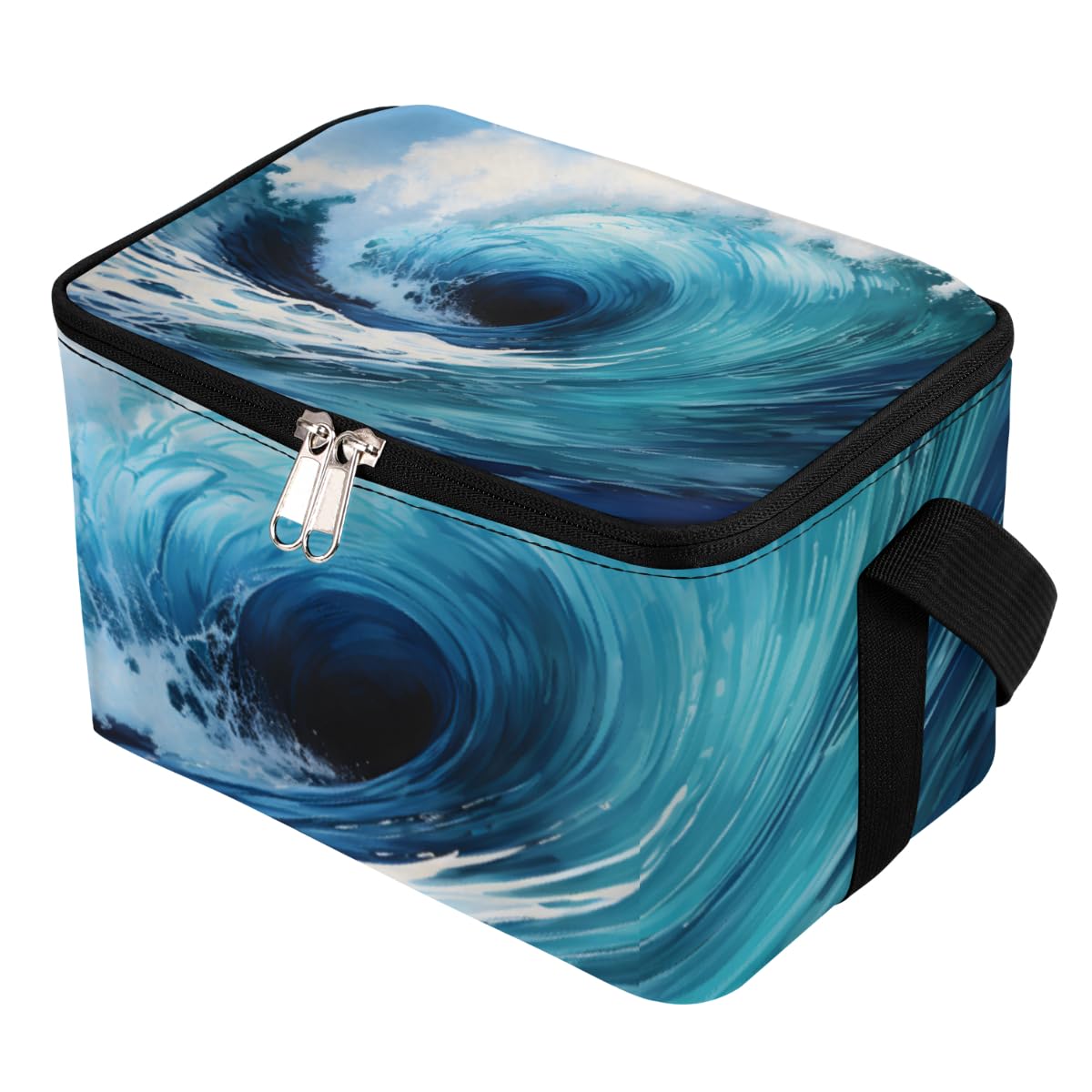 Lunch Bags for Women Men 9 Cans,Abstract Waves Blue Hot & Cold Food Delivery Bag Insulated Grocery Bag Insulated Lunch Box Sea Ocean Cooler Bag for Office Work Picnic Beach