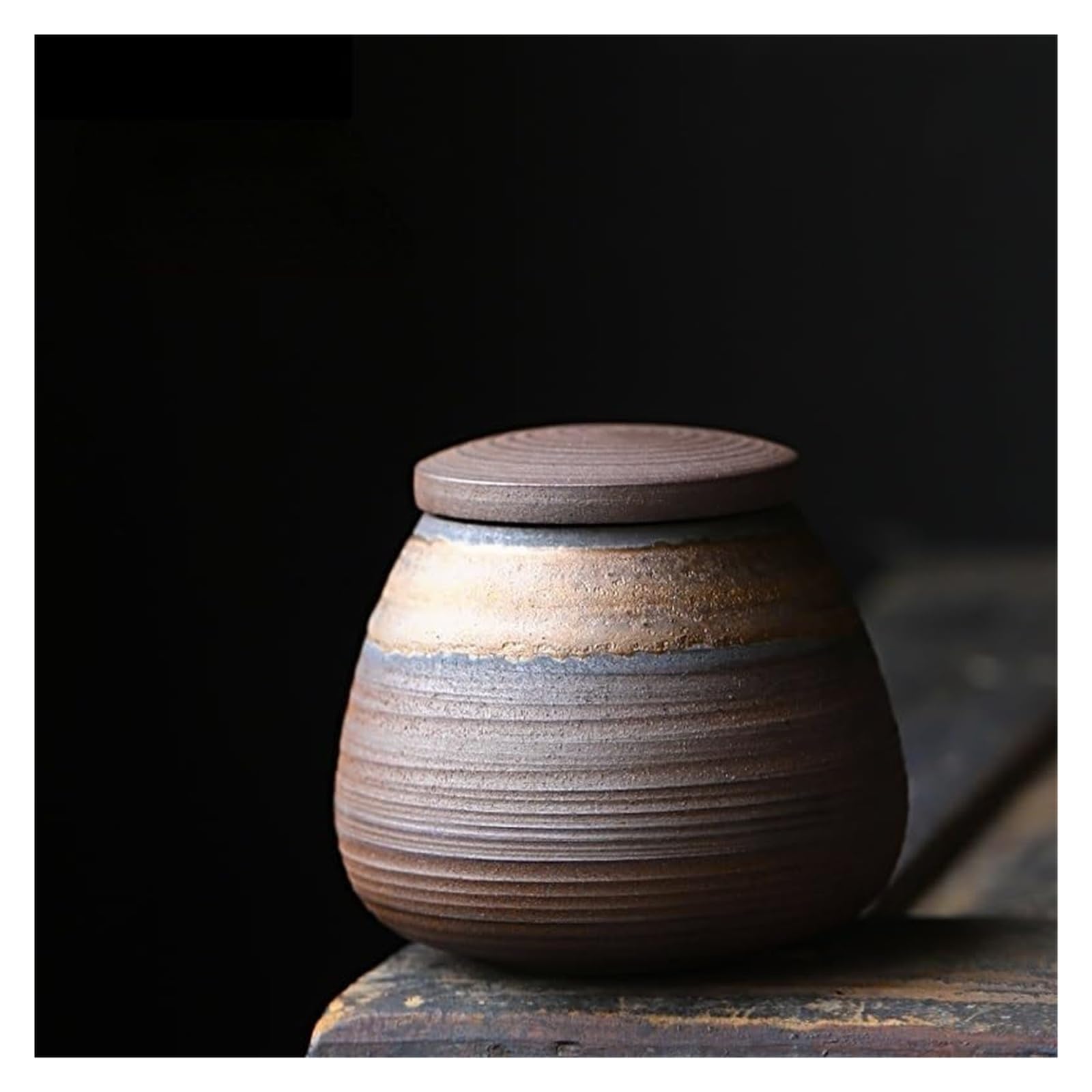 Handgefertigte Teedose aus Keramik – minimalistisches Zen-Design mit Ascheglasurstreifen, verschließbare Aufbewahrung for die Frische von losem Tee