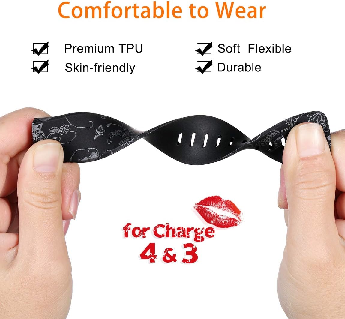 Maledan Compatible with Charge 3 Bands, Water Resistant Breathable Strap Wristbands Compatible with Charge 4/Charge 3/Charge 3 SE Fitness Activity Tracker, Flower Fairy, Small