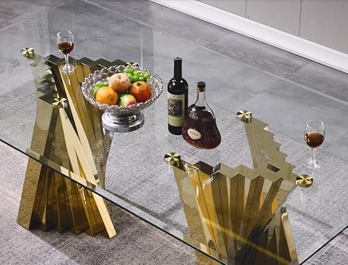 Miniatura 6 de Juego de mesa de comedor de 7 piezas, juego de mesa de comedor para 6, mesa de comedor de vidrio transparente con 6 sillas de comedor tapizadas de