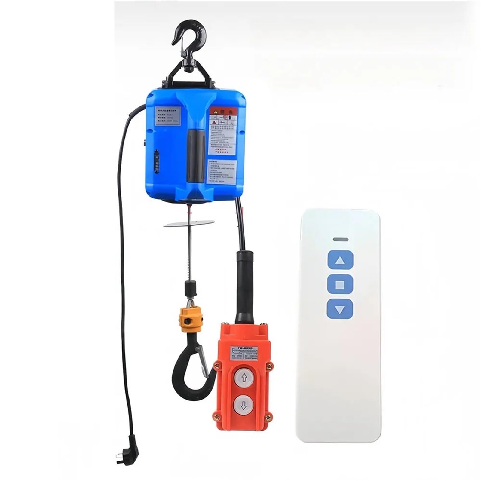 Portable Electric Hoist C, Wireless Remote Control, 220V Mini Indoor Det Lift, 7m Capaci, Electric Winch for Easy Lifting, Blue Color