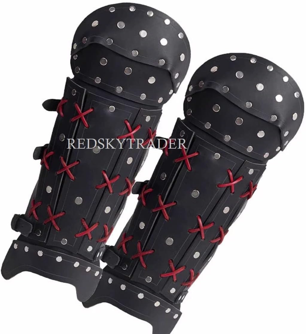 Leather Samurai Armor | Medieval Viking Cosplay Armor | Leather Knight Armor |Steampunk Fantasy Unisex Viking Armor (Black Leg Armor)