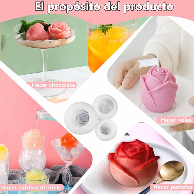 Pack de 3 Moldes de Silicona Rosa para Decoración de Pasteles miniatura 4
