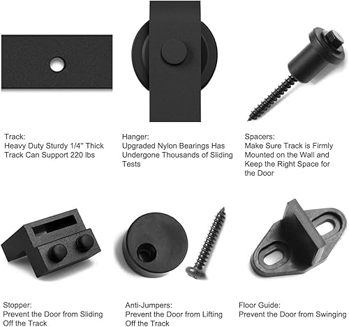 Miniatura 7 de SMARTSTANDARD Kit completo de herrajes para puerta corrediza de granero de 8 pies (incluye kit de riel de 8 pies y juego de mango de tracción y guía