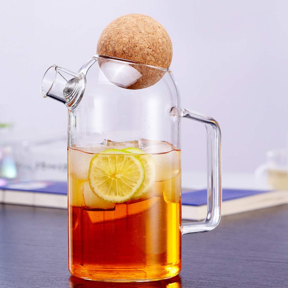 Hemoton Jarra de vidrio con corcho bola tapa de vidrio té jarra de agua jarra de vidrio té té hervidor helado jarra para uso doméstico (800 ml) transparente