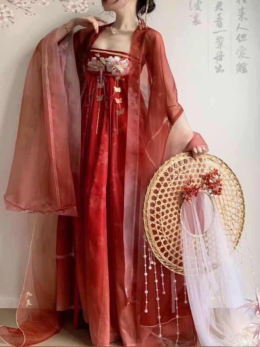 Red Hanfu Dress Women Chinese Tang Dynasty Vintage Embroidered Hanfu Cosplay Costume Plus Size